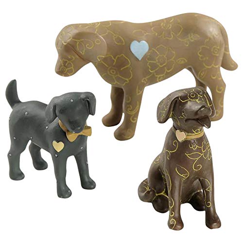 Blossom Bucket Dogs with Hearts Brown 3 x 3 Inch Resin Stone Figurines Set of Three