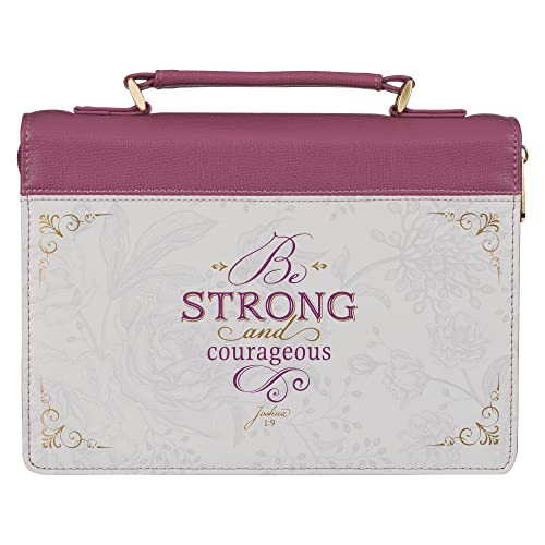 Christian Art Gifts Plum Pink Fashion Bible Cover for Women: Be Strong & Courageous - Joshua 1:9 Inspirational Scripture, Vegan Leather Book Carry Case w/Sleeves, Zipper, Pocket & Pen Storage, Large