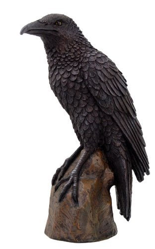 Pacific Trading Black Raven Bird on Stump Statue Cold Cast Resin Figurine