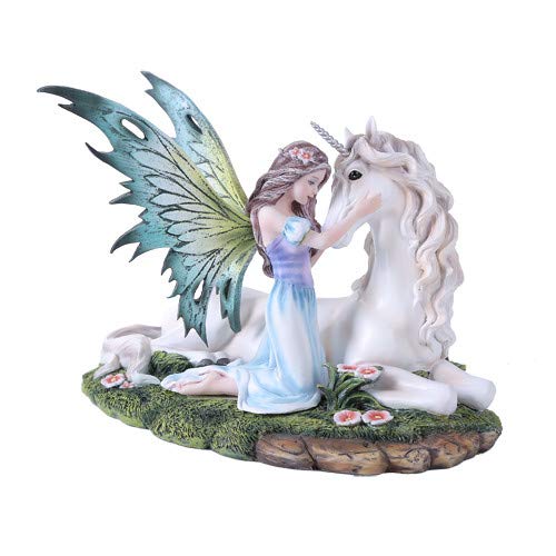 Pacific Trading Giftware Fairy Princess with Unicorn Statue Meadow Flowers Fairyland Legends Collection