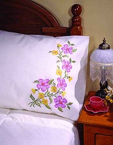 Design Works Crafts Tobin Stamped Pillowcase Pair for Embroidery, 20 by 30-Inch, Fragrant Floral