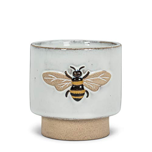 Abbott Collection 27-CRITTER-844-MD Medium Single Emboss Bee Planter, White