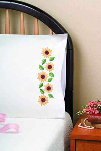 Design Works Crafts Tobin Stamped Pillowcases, Sunflower Yo, 20" x 30" Embroidery Kit