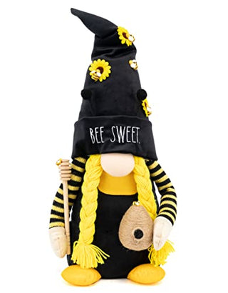 DesignStyles Rae Dunn Bee Gnome - Honey Bee Decor - Bee Gnomes Decorations for Home & Office – Bumble Bee Farmhouse Kitchen Decoration - Stuffed Gnomes Plush Shelf Figurines - Gnome Decor Gnome Gifts (Bee Sweet)