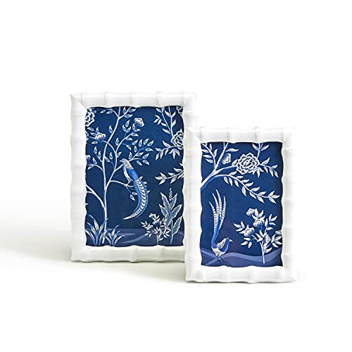 Two's Company Twos Company Aviary Set of 2 High Gloss Faux Bamboo Photo Frames Includes 2 Sizes: 4 x 6 and 5 x 7 inch, Blue and red