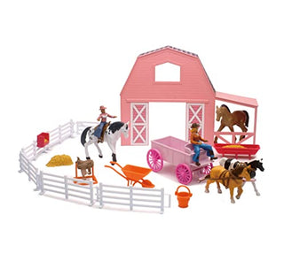 New Ray Toys Valley Ranch Pink Barn Horse Set
