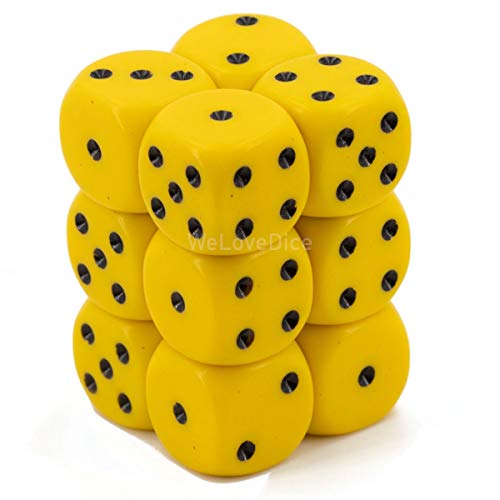 DND Dice Set-Chessex D&D Dice-16mm Opaque Yellow and Black Plastic Polyhedral Dice Set-Dungeons and Dragons Dice Includes 12 Dice  D6