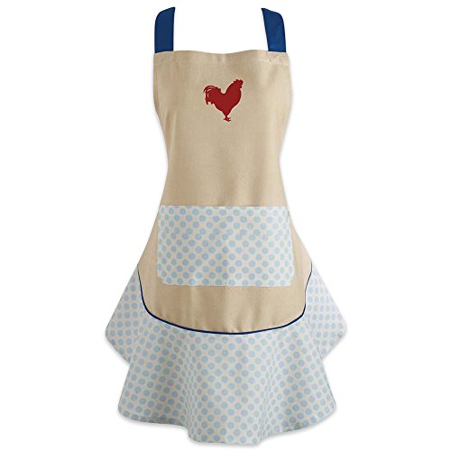 DII Design CAMZ35784 Cotton Women Kitchen Apron with Pocket and Extra Long Ties, 28.5 x 26", Cute Ruffle Apron for Cooking, Baking, Perfect Mother's Day, Hostee and Housewarming Gift-Red Rooster