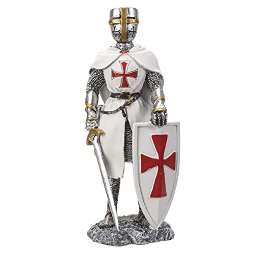 Pacific Trading Giftware Crusder Knight with Shield Figurine, 8.25-inch Height, Cold Cast Resin, Table Decoration