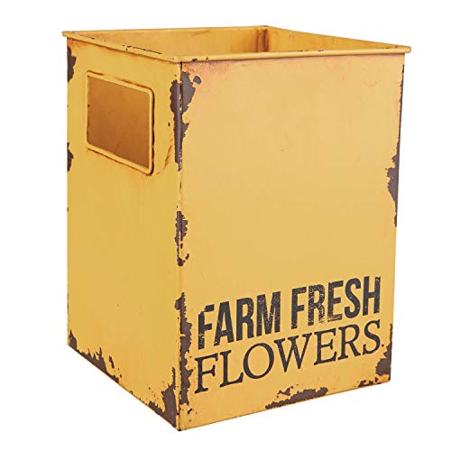 Foreside Home & Garden Distressed Yellow Farm Fresh Decorative Metal Planter Storage Tin