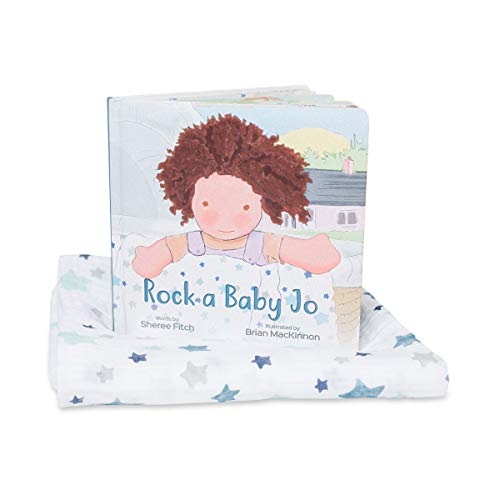 Mary Meyer Rock A Baby Jo Gift Set| Board Book + Matching Blanket | Breathable + Soft Muslin Blanket | Baby Shower Gift