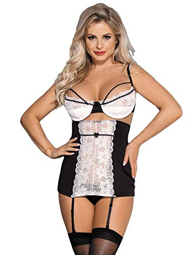 Comfy Hour Women's Plus Size Sexy Lingerie with Bra Rim and Bra Pad, XXXXX-Large Black, White