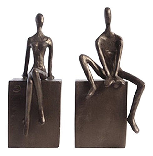 Danya B. ZI8051 Home and Office Shelf Decor - Metal Bookend Set - Man and Woman Sitting on a Block