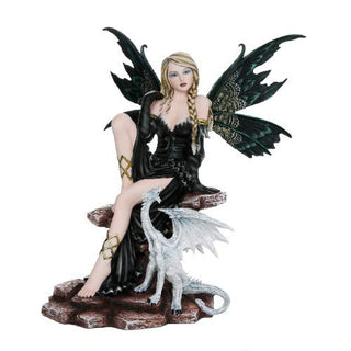 Pacific Trading Giftware Large Fantasy Fairy with Black Dragon Figurine Fairyland Legends Decorative Statue 17.5 Inch H