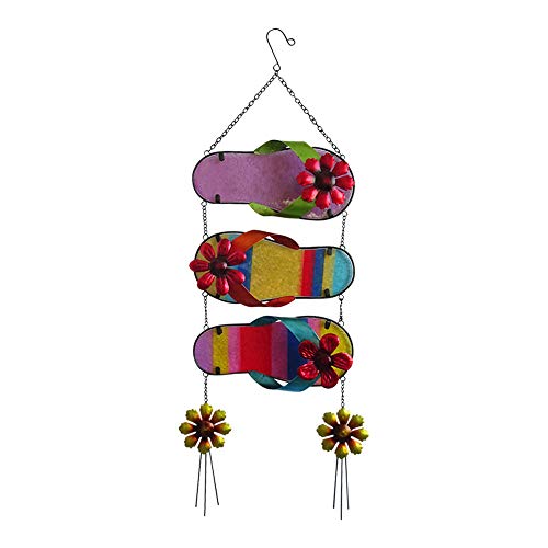 Comfy Hour Farmhouse Home Decor Collection 28" Three Flip Flops with Flowers Metal Art Hanging Slippers Dcor, for Home and Garden, Height 28" Including Chain