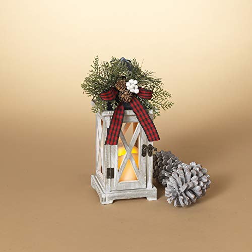 Gerson 2544460 Battery Operated Lighted Wood and Metal Lantern with LED Candle and Floral Accent, 11.8-inch Height