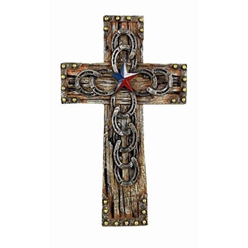 Comfy Hour Faith and Hope Collection 21237 Resin Handmade Wood Imitated Horseshoe Wall Cross, 10-inch Height