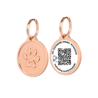 Pet Dwelling Smart QR Code-NFC Pet ID Tag - Dog Tags - Cat Tags - Online Pet Profile - Instant Email Alert -Scanned QR Tag GPS Location (Rose Gold Paw)