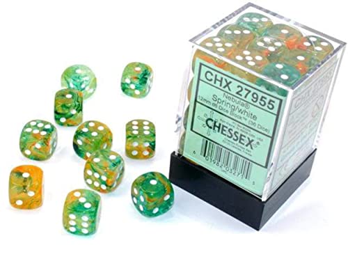 Chessex Nebula 12mm d6 Spring/White w/Luminary Dice Block (36 dice)