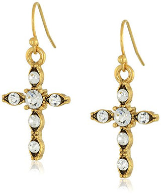 1928 Jewelry Symbols of Faith "Inspirations" 14k Gold-Dipped Crystal Cross Drop Earrings