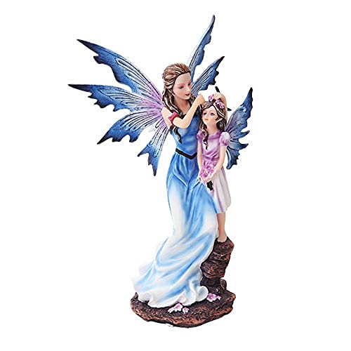 Pacific Trading PTC 9 Inch Mother and Young Girl Blue Winged Fairy Statue Figurine