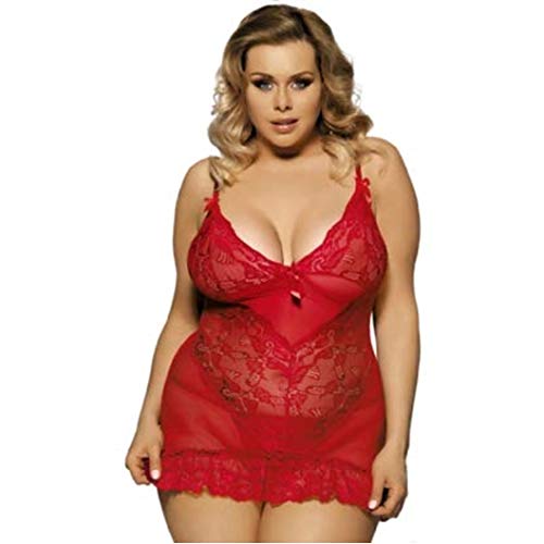 Comfy Hour Women's Flower Lace Alluring Romantic Red Baby Doll Lingerie, XXXXX-Large