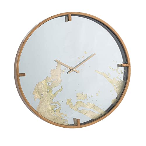 A&B Home 15.7" L Round Gold Metal/Mirror Indoor Modern Wall Clock for Living Room, Bedroom, Kitchen, Home, Office