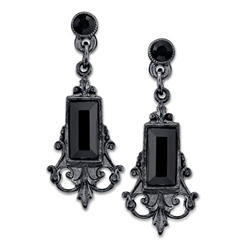 1928 Jewelry Black Rectangle Crystal Drop Earrings