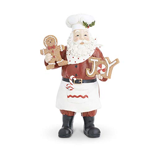 K&K Interiors 53941A 11.5 Inch Resin Chef Santa Holding Cookies, Red and White