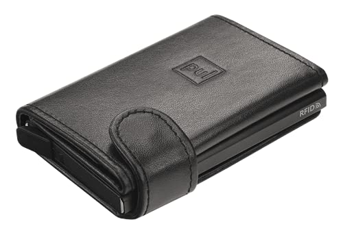 PULARYS OXFORD Mini Wallet - Credit Card Holder - Made of Italian Leather - RFID blocking - Space for up to 9 Cards - One Compartment - Front Pocket Wallet - For Men and Women - Classic-black three
