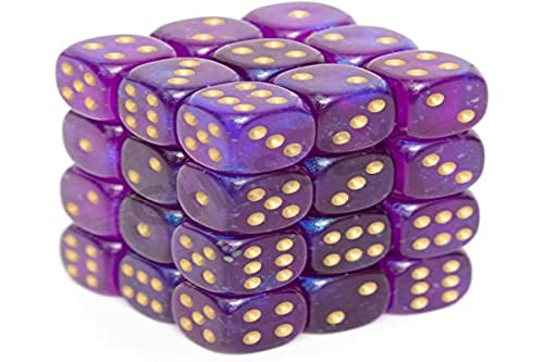 Chessex Borealis 12mm d6 Royal Purple/Gold Luminary Dice Block (36 dice) (CHX27987)