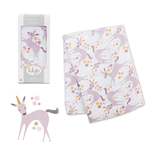 Mary Meyer lulujo Baby Swaddle Blanket| Unisex Softest 100% Cotton Muslin Swaddle Blanket| Neutral Receiving Blanket for Girls & Boys | 47in x 47in Unicorn