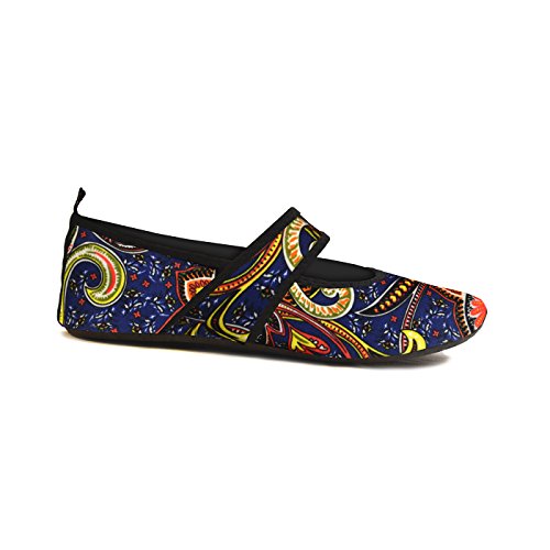 Calla Nufoot Women's Futsoles Soft-Sided Shoes, Navy Blue Bohemian, Small