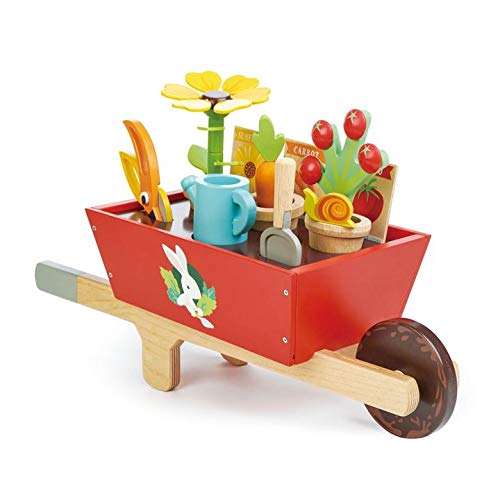 Tender Leaf Toys - Deluxe Garden Pretend Play Wooden Toy Wheelbarrow Set for Gardening for Age 3+