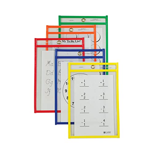 C-Line Reusable Dry Erase Pockets, 6 x 9 Inches, Assorted Primary Colors, 10 Pockets per Pack (41610)