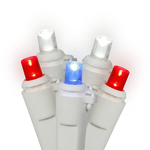 Vickerman Light Set Features 50 LED Lights on White Wire with 6" Bulb Spacing, 25', Red/White/Blue