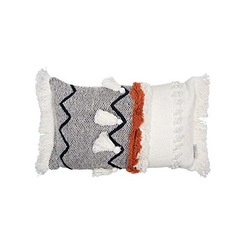 White Diamond Pattern Hand Woven 18x18 Cotton Decorative Throw Pillow with Hand Tied Tassels - Foreside Home & Garden