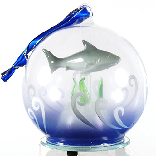 KRZH StealStreet HDD-116 Ss-Ug-Hdd-116, 4" Diameter Shark Light Up Glass Ornament, Grey & Blue