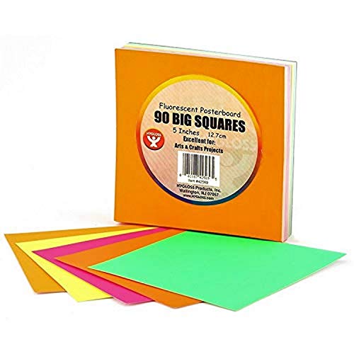 Hygloss Products Fluorescent 5" Squares Poster Board Squares-90 Pcs, Assorted
