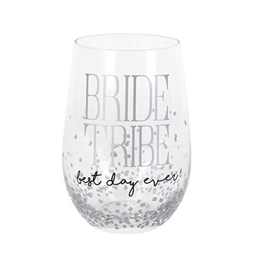 Enesco 6006155 Our Name is Mud Bride Tribe Best Day Ever Glittered Stemless Wine Glass, 15 Ounce, Clear