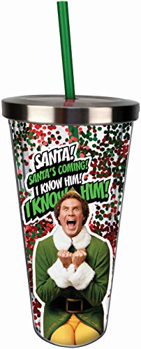 Spoontiques 21329 Elf Glitter Cup w/Straw, One Size, Red & Green