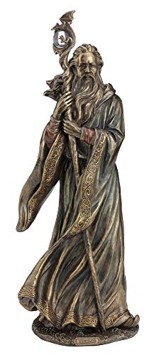 Unicorn Studio Veronese Design 18.5 Inch Merlin Grand Wizard Dragon Crystal Ball Staff Cold Cast Resin Antique Bronze Finish Statue Home Decor