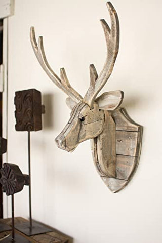 KALALOU CGU2225 RECYCLED WOODEN DEER HEAD WALL HANGING