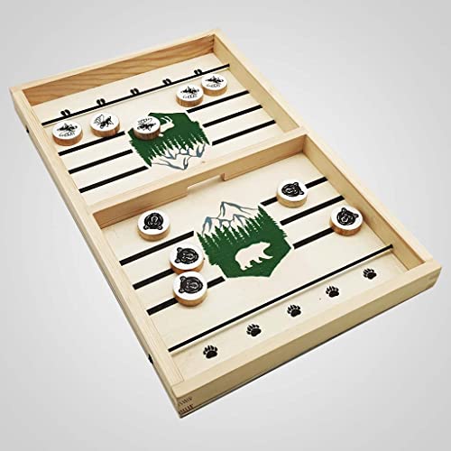 Lipco Wood Puck Board Game with Bear and Moose, 13.5-inch Length, Classic Game for Adults