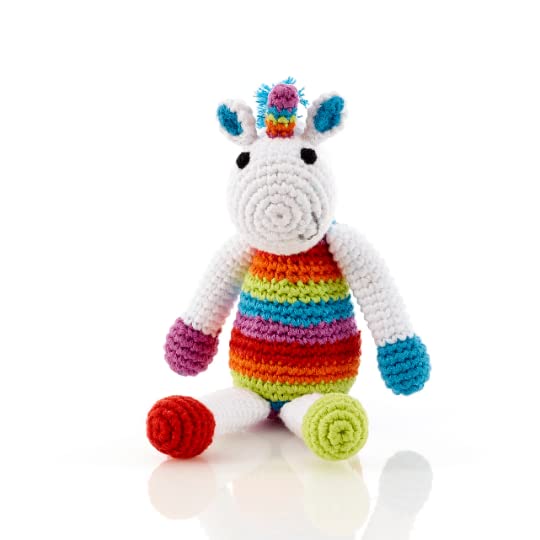 Pebble Fair Trade, Hand Made Plush Toy - Small Rainbow Unicorn Rattle