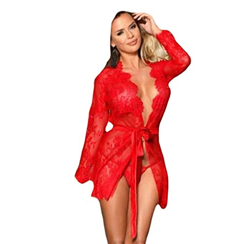Comfy Hour Red Eyelash Lace Sleepwear Gown, Medium