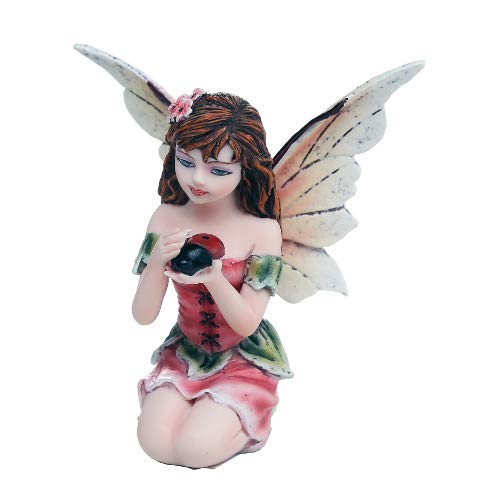 Pacific Trading Giftware Fairy Garden Flower Fairy with Ladybug Decorative Mini Garden of Enchantment Figurine 3 Inch