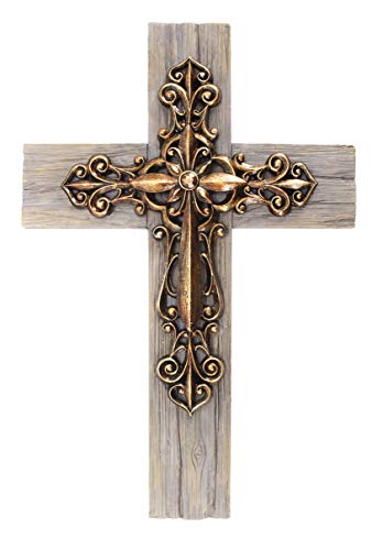 Comfy Hour Faith and Hope Collection 13" Copper Handmade Layered Cross, Art Wall Decor, Antique Style, Resin