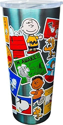 Spoontiques Peanuts Sticker Art Travel Mug, Stainless, Female, Male, Holds Hot and Cold Beverages