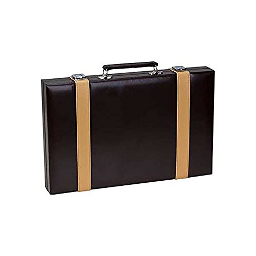 CHH 15" Backgammon Set in Leatherette Top Handle Case, Brown & Tan